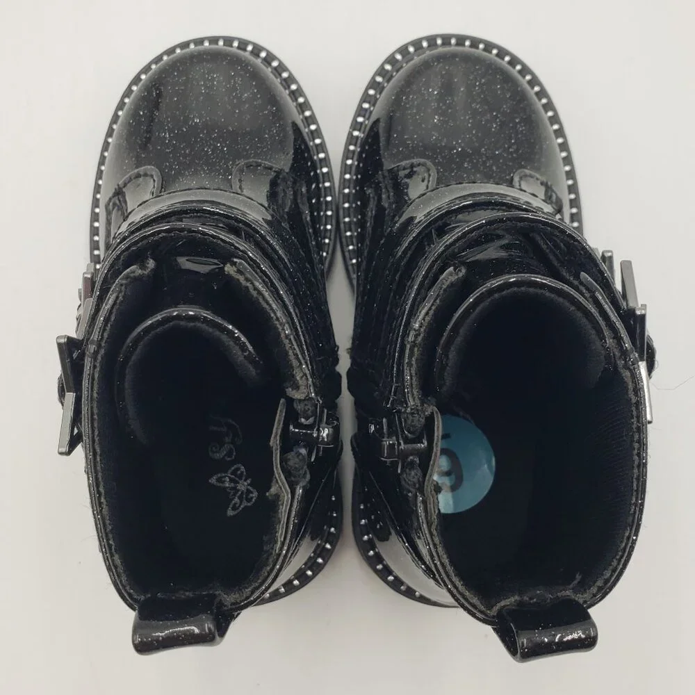 Self‎ Esteem Girls Glitter Patent Leather Star Moto Combat Boots